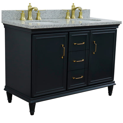 49" Double vanity in Dark Gray finish with Gray granite and oval sink