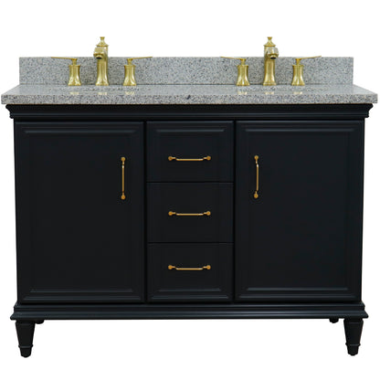 49" Double vanity in Dark Gray finish with Gray granite and oval sink