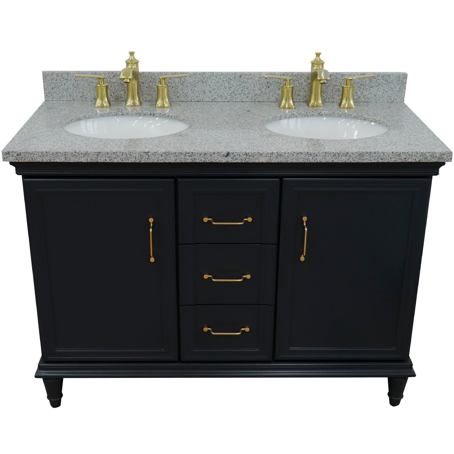 49" Double vanity in Dark Gray finish with Gray granite and oval sink