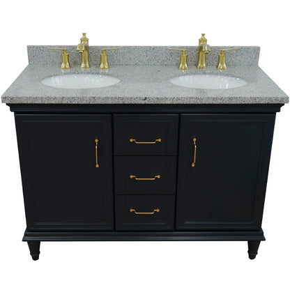 49" Double vanity in Dark Gray finish with Gray granite and oval sink
