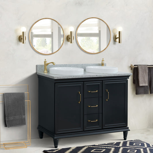 49" Double vanity in Dark Gray finish with Gray granite and round sink
