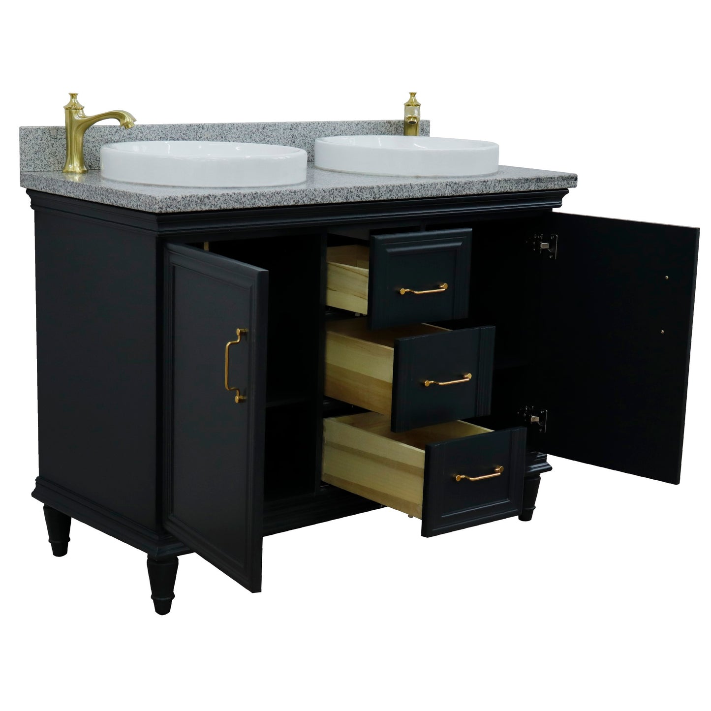 49" Double vanity in Dark Gray finish with Gray granite and round sink