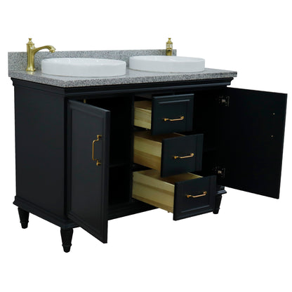 49" Double vanity in Dark Gray finish with Gray granite and round sink