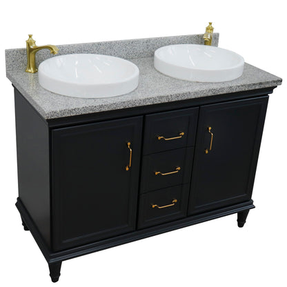 49" Double vanity in Dark Gray finish with Gray granite and round sink