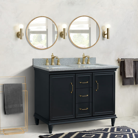 49" Double vanity in Dark Gray finish with Gray granite and rectangle sink