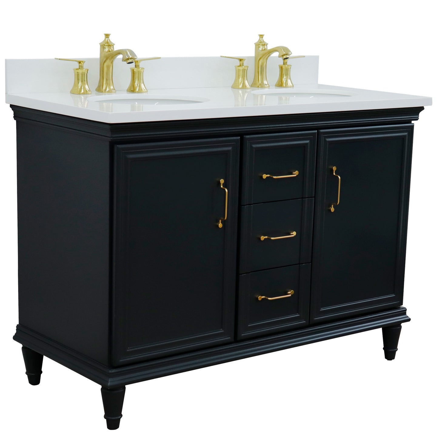 49" Double vanity in Dark Gray finish with White engineered stone and oval sink