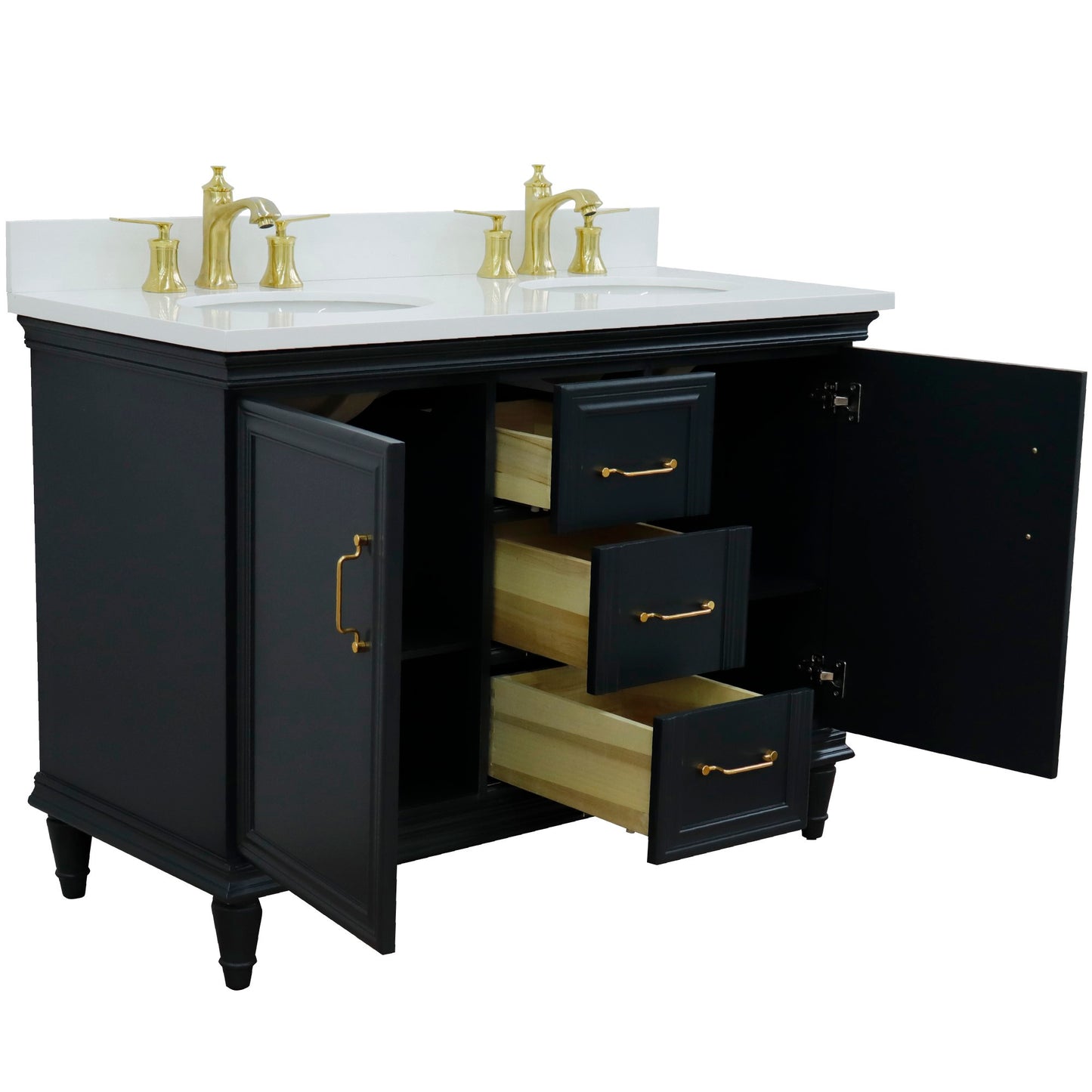 49" Double vanity in Dark Gray finish with White engineered stone and oval sink
