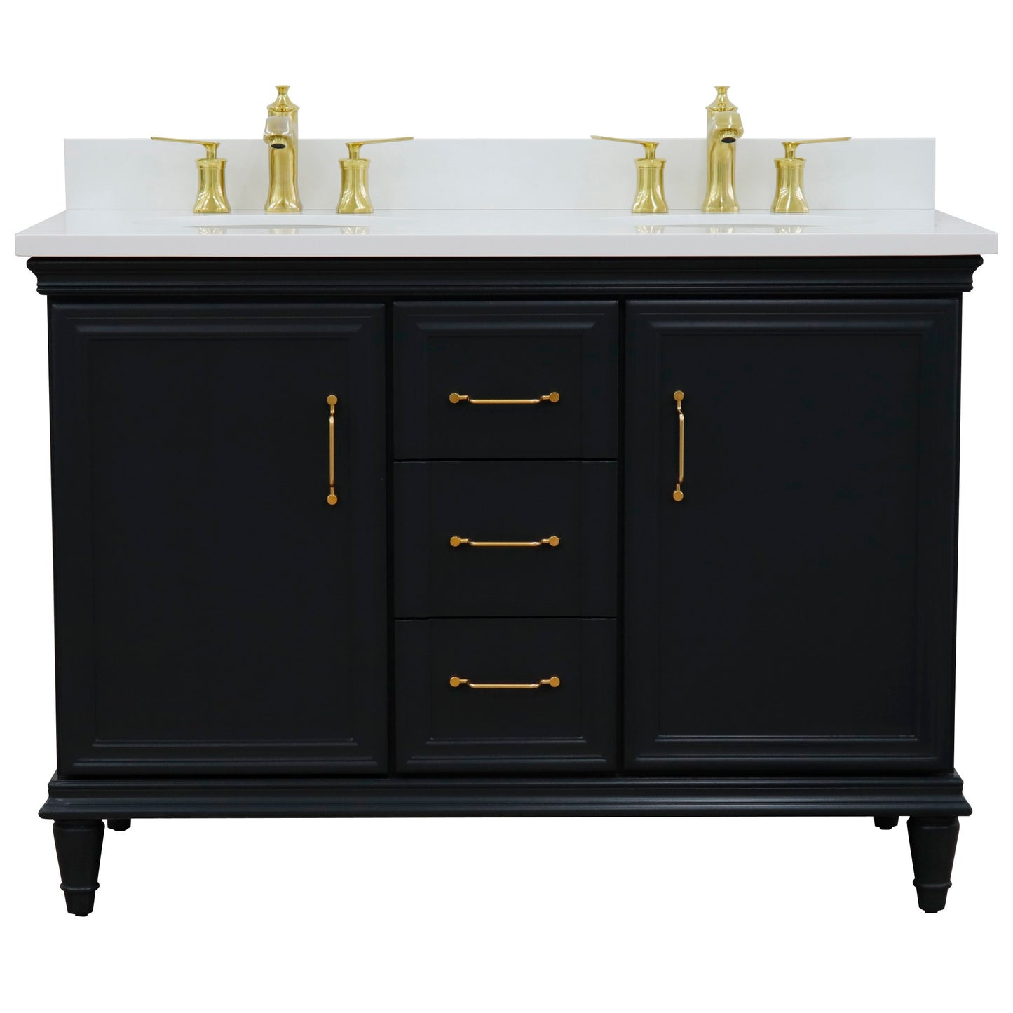 49" Double vanity in Dark Gray finish with White engineered stone and oval sink