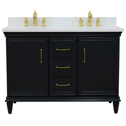 49" Double vanity in Dark Gray finish with White engineered stone and oval sink
