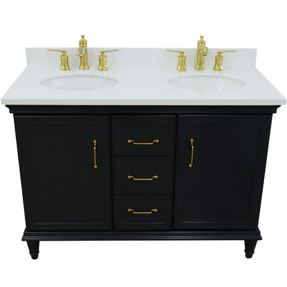 49" Double vanity in Dark Gray finish with White engineered stone and oval sink