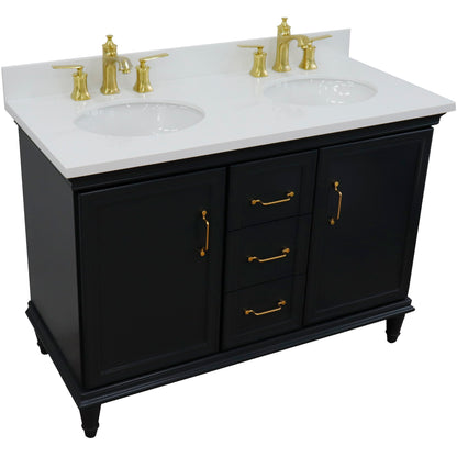 49" Double vanity in Dark Gray finish with White engineered stone and oval sink