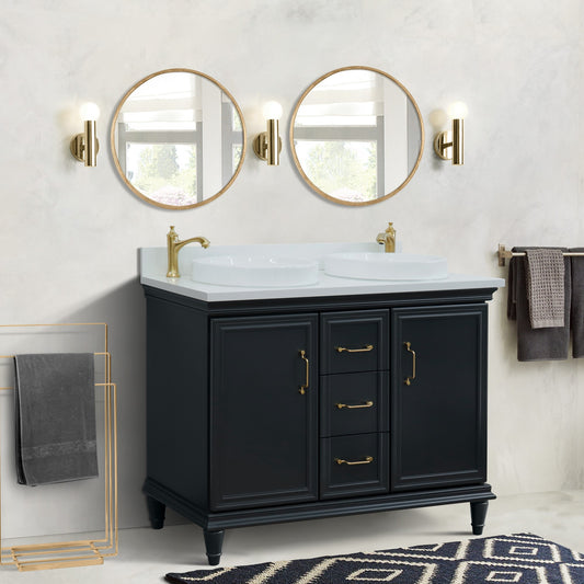 49" Double vanity in Dark Gray finish with White engineered stone and round sink