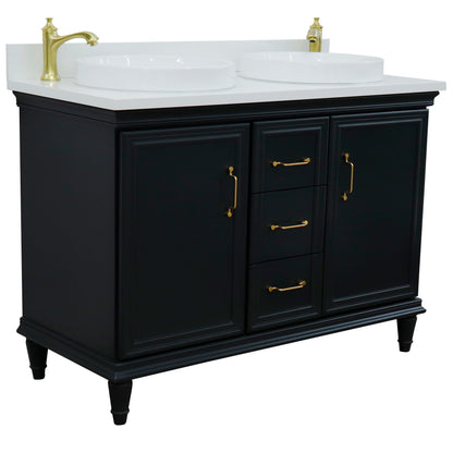 49" Double vanity in Dark Gray finish with White engineered stone and round sink