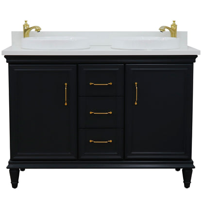 49" Double vanity in Dark Gray finish with White engineered stone and round sink