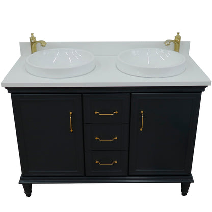 49" Double vanity in Dark Gray finish with White engineered stone and round sink