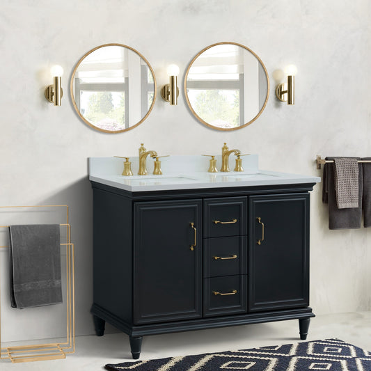 49" Double vanity in Dark Gray finish with White engineered stone and rectangle sink