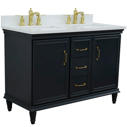 49" Double vanity in Dark Gray finish with White engineered stone and rectangle sink