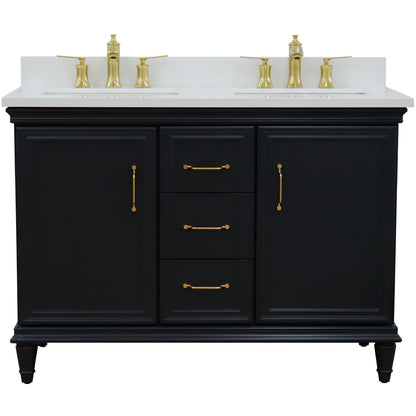 49" Double vanity in Dark Gray finish with White engineered stone and rectangle sink