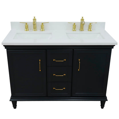 49" Double vanity in Dark Gray finish with White engineered stone and rectangle sink