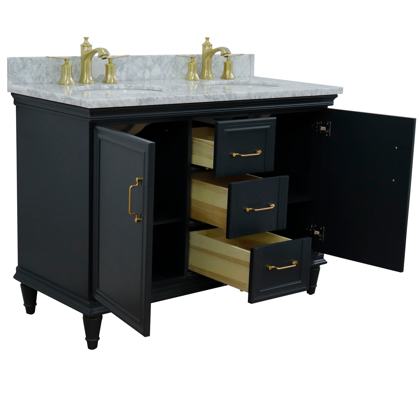 49" Double vanity in Dark Gray finish with White Carrara and oval sink