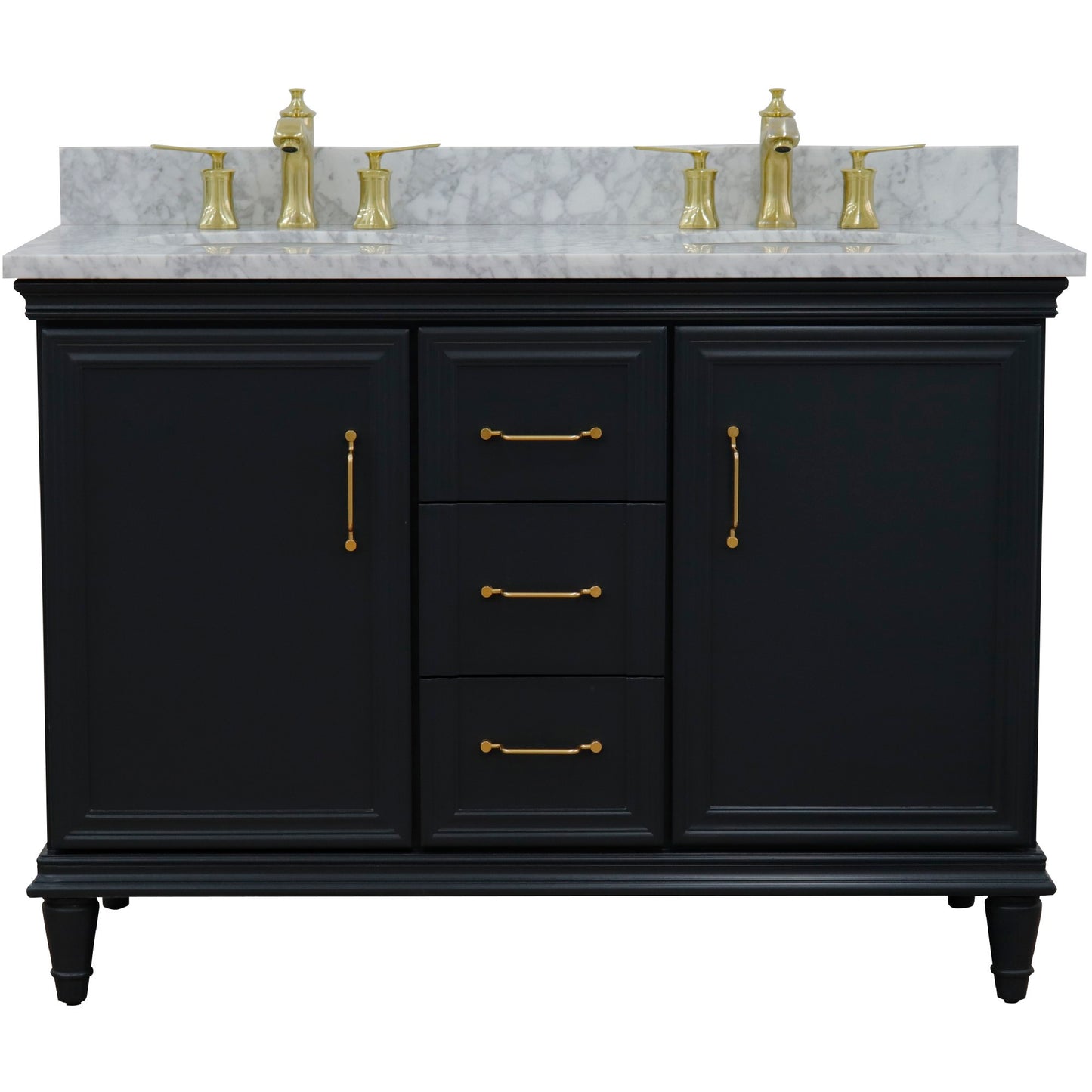 49" Double vanity in Dark Gray finish with White Carrara and oval sink