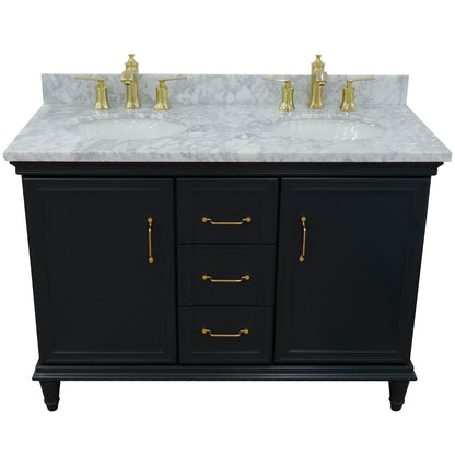 49" Double vanity in Dark Gray finish with White Carrara and oval sink