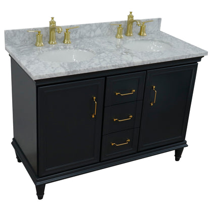 49" Double vanity in Dark Gray finish with White Carrara and oval sink