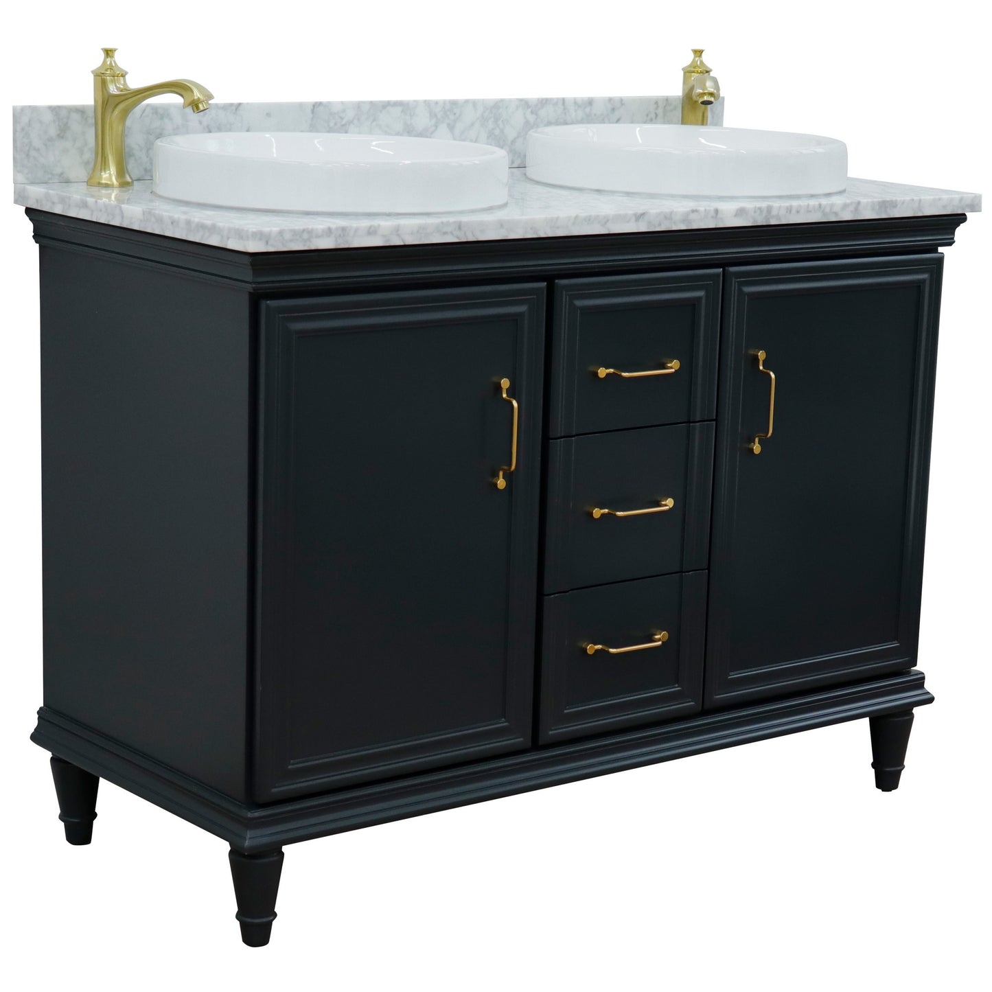 49" Double vanity in Dark Gray finish with White Carrara and round sink