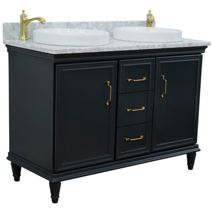49" Double vanity in Dark Gray finish with White Carrara and round sink