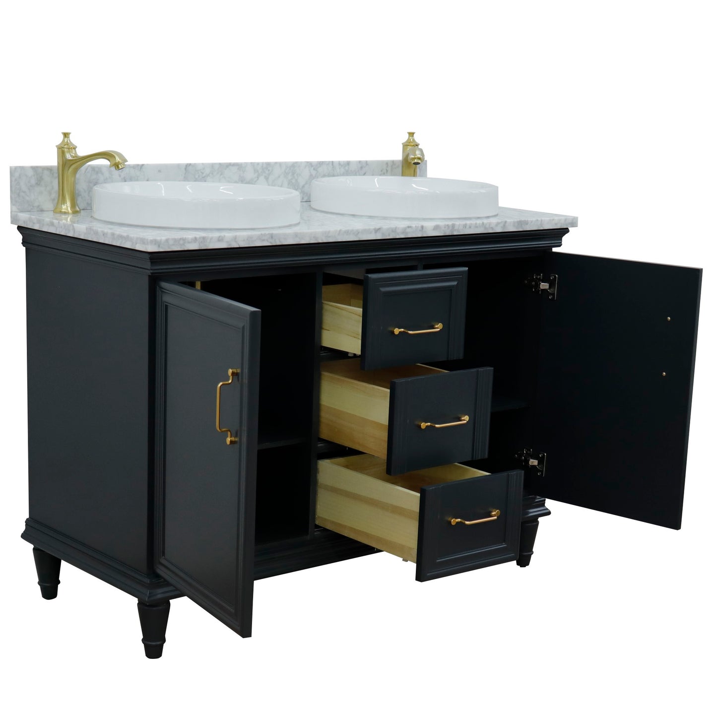 49" Double vanity in Dark Gray finish with White Carrara and round sink