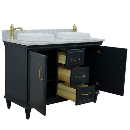 49" Double vanity in Dark Gray finish with White Carrara and round sink