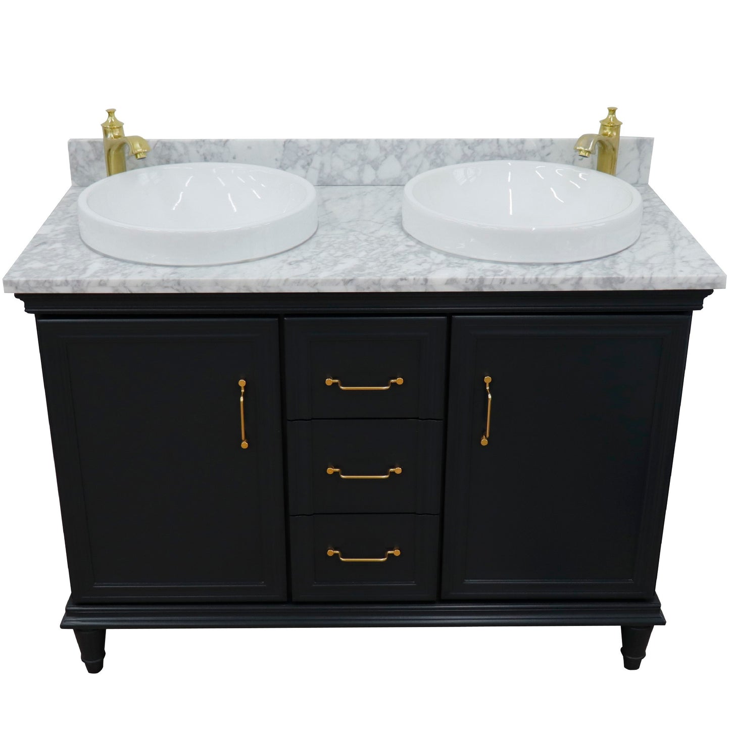 49" Double vanity in Dark Gray finish with White Carrara and round sink