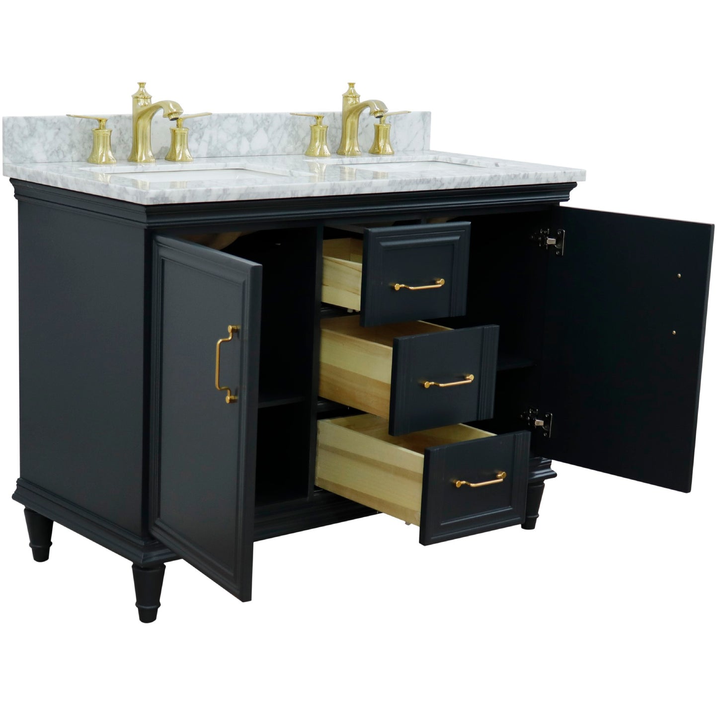 49" Double vanity in Dark Gray finish with White Carrara and rectangle sink