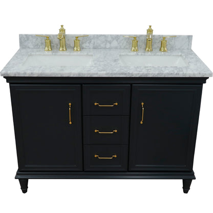 49" Double vanity in Dark Gray finish with White Carrara and rectangle sink