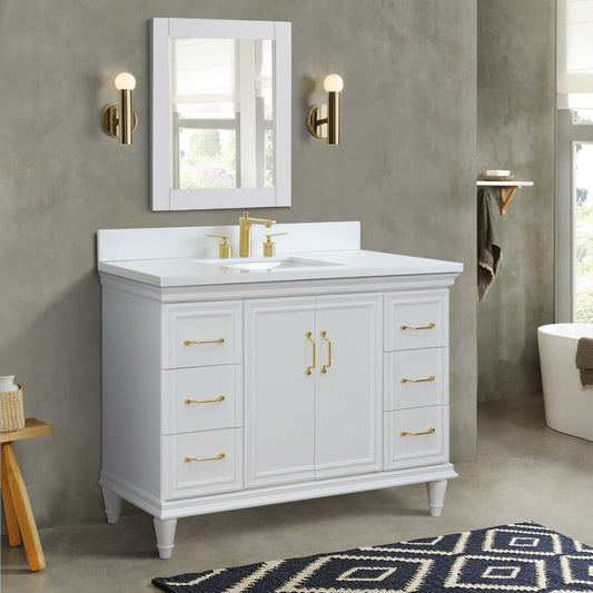 49" Single sink vanity in White finish with White engineered stone and rectangle sink