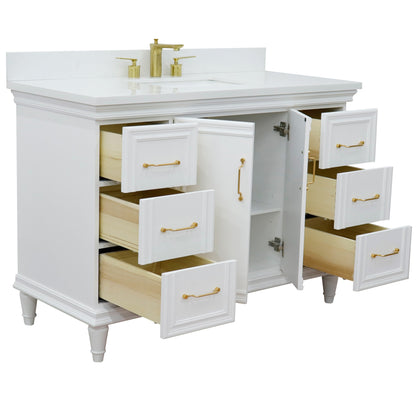 49" Single sink vanity in White finish with White engineered stone and rectangle sink