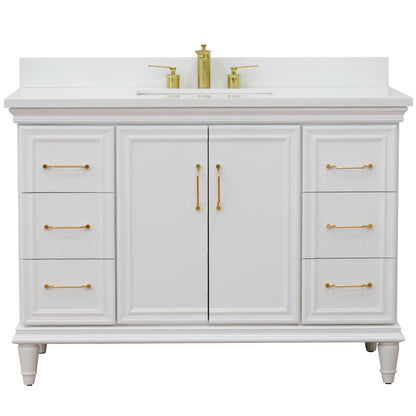 49" Single sink vanity in White finish with White engineered stone and rectangle sink