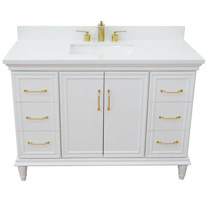 49" Single sink vanity in White finish with White engineered stone and rectangle sink