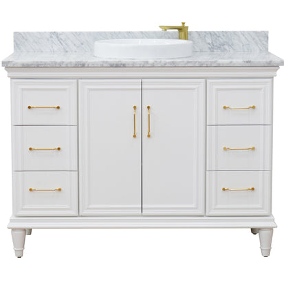 49" Single sink vanity in White finish with White carrara marble and round sink