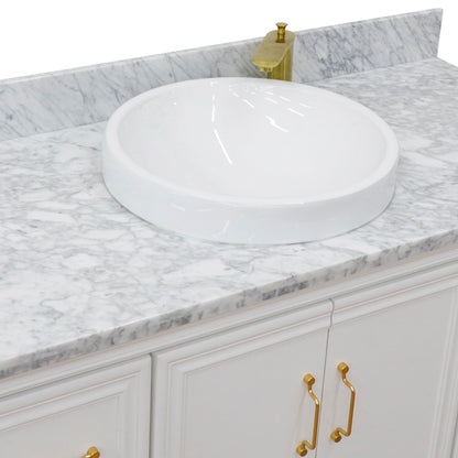49" Single sink vanity in White finish with White carrara marble and round sink