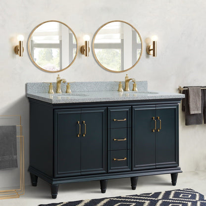 61" Double sink vanity in Dark Gray finish and Gray granite and oval sink