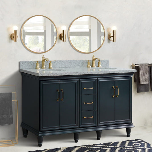 61" Double sink vanity in Dark Gray finish and Gray granite and oval sink