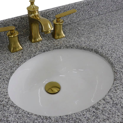 61" Double sink vanity in Dark Gray finish and Gray granite and oval sink