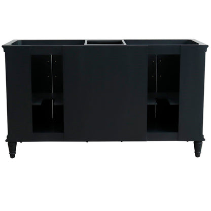 61" Double sink vanity in Dark Gray finish and Gray granite and oval sink
