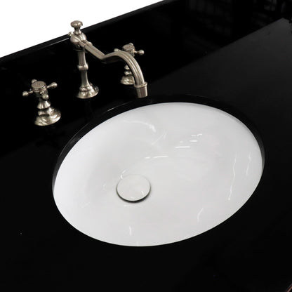 61" Double sink vanity in Walnut and Black finish and Black galaxy granite and oval sink