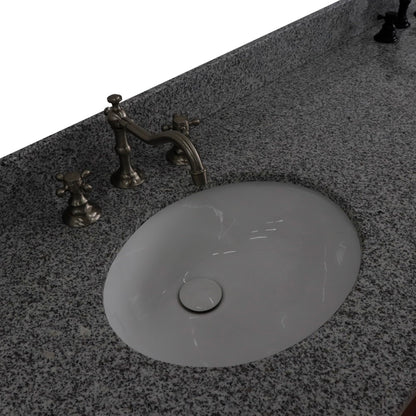 61" Double sink vanity in Walnut and Black finish and Gray granite and oval sink