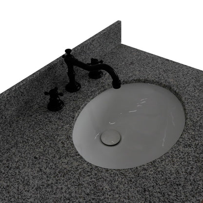 61" Double sink vanity in Walnut and Black finish and Gray granite and oval sink