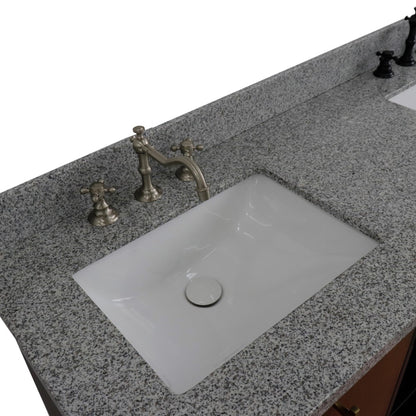 61" Double sink vanity in Walnut and Black finish and Gray granite and rectangle sink
