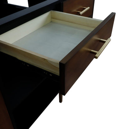61" Double sink vanity in Walnut and Black finish and White engineered stone and round sink