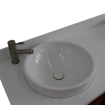 61" Double sink vanity in Walnut and Black finish and White engineered stone and round sink